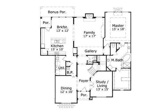 Floor Plan - Main Floor for European House Plan #411-717 - 4 bed, 3.5 bath