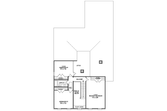 Floor Plan - Upper Floor for Colonial House Plan #81-363 - 4 bed, 3 bath