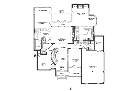 Floor Plan - Main Floor for European House Plan #81-402 - 4 bed, 3.5 bath