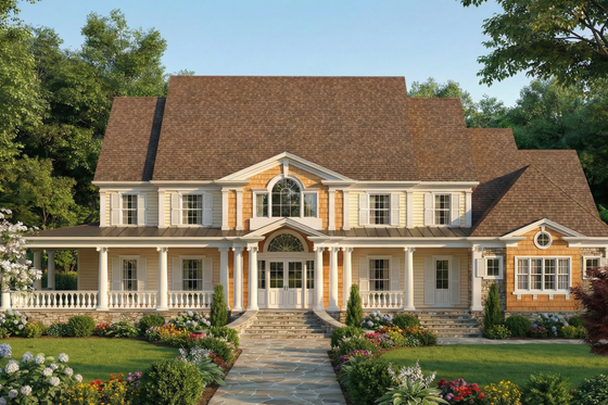 Exterior - Front Elevation 3 for Southern House Plan #119-198 - 5 bed, 5.5 bath