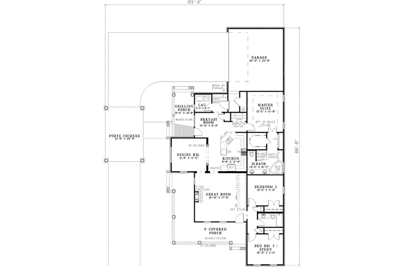 Home Plan - Floor Plan - Main Floor for Southern House Plan #17-2104 - 3 bed, 2 bath