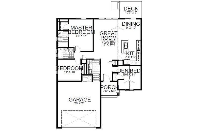 House Blueprint - Floor Plan - Main Floor for Craftsman House Plan #112-184 - 3 bed, 2 bath