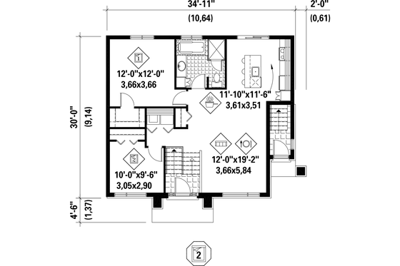 Floor Plan - Main Floor for Contemporary House Plan #25-4400 - 3 bed, 2 bath