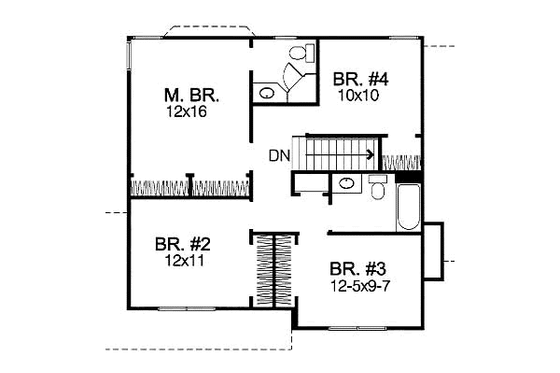 Floor Plan - Upper Floor for Traditional House Plan #50-230 - 4 bed, 2.5 bath