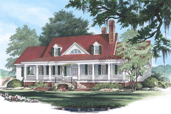 Exterior - Front Elevation for Farmhouse House Plan #137-190 - 4 bed, 3.5 bath