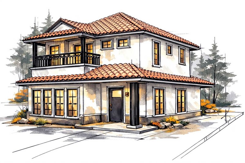 House Blueprint - Exterior - Other Elevation 3 for Mediterranean House Plan #1101-62 - 2 bed, 2.5 bath