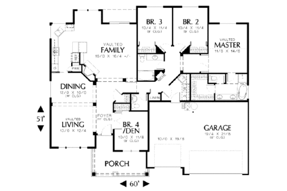 Floor Plan - Main Floor for Craftsman House Plan #48-167 - 4 bed, 2.5 bath