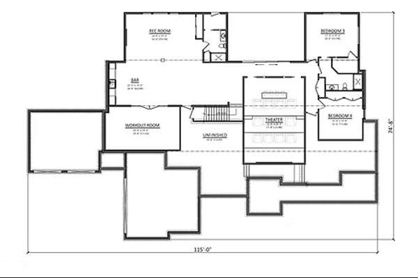 Home Plan - Floor Plan - Lower Floor for Craftsman House Plan #1089-35 - 3 bed, 2.5 bath