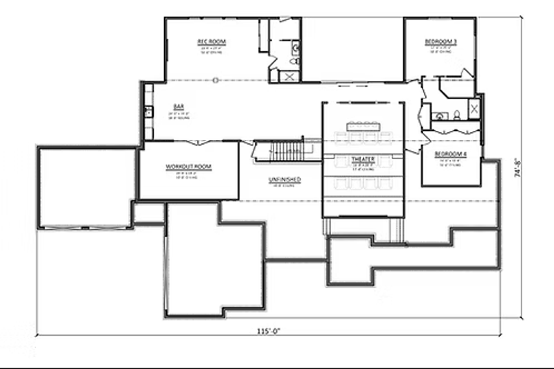 Home Plan - Floor Plan - Lower Floor for Craftsman House Plan #1089-35 - 3 bed, 2.5 bath