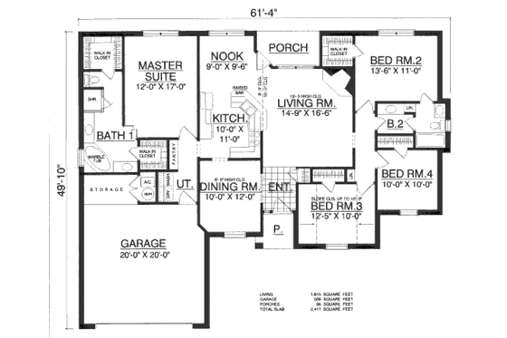 Floor Plan - Main Floor for Traditional House Plan #40-414 - 4 bed, 2 bath