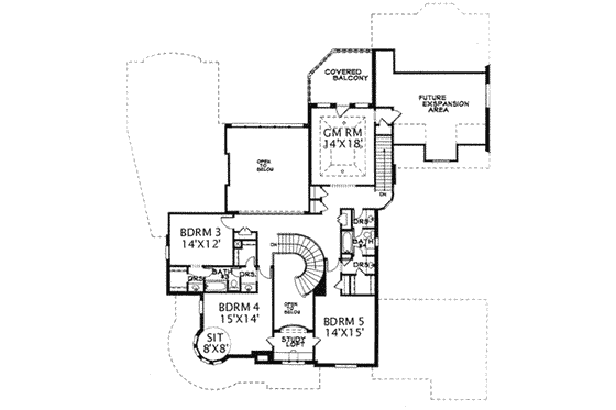 Floor Plan - Upper Floor for European House Plan #141-150 - 5 bed, 4.5 bath