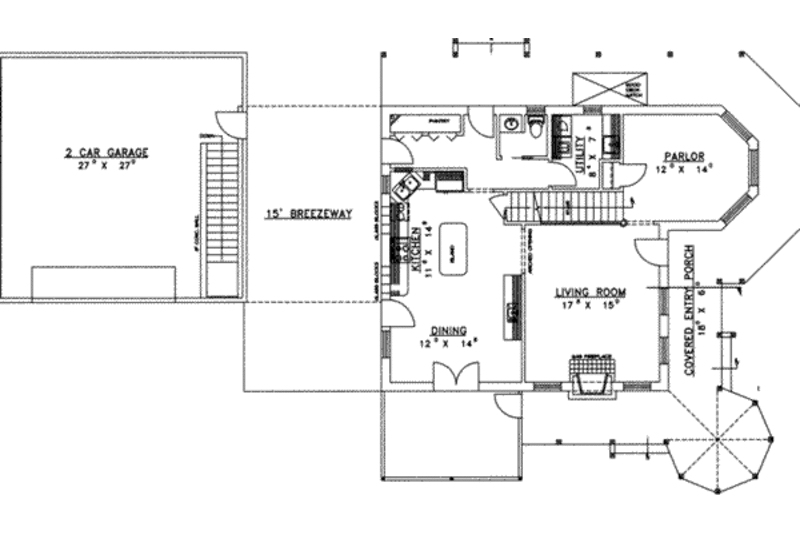 Dream House Plan - Floor Plan - Main Floor for Country House Plan #117-176 - 3 bed, 3 bath