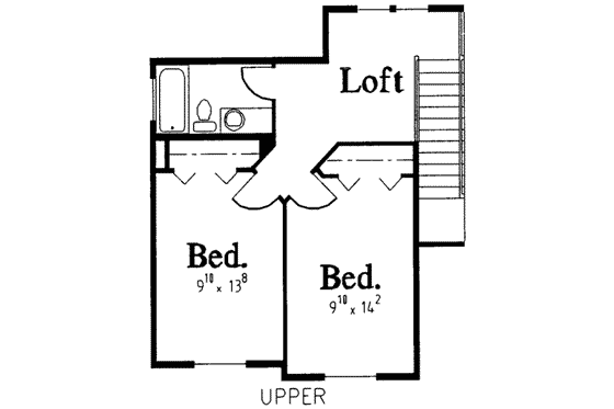 Floor Plan - Upper Floor for Traditional House Plan #303-345 - 3 bed, 2.5 bath