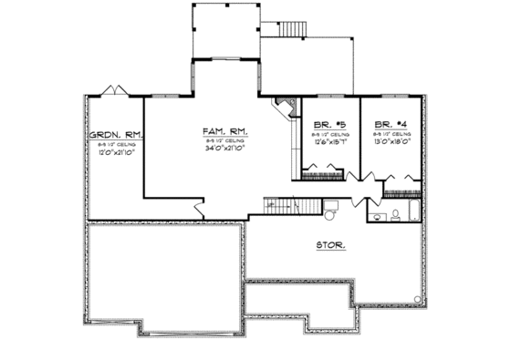Floor Plan - Lower Floor for Farmhouse House Plan #70-629 - 3 bed, 2.5 bath