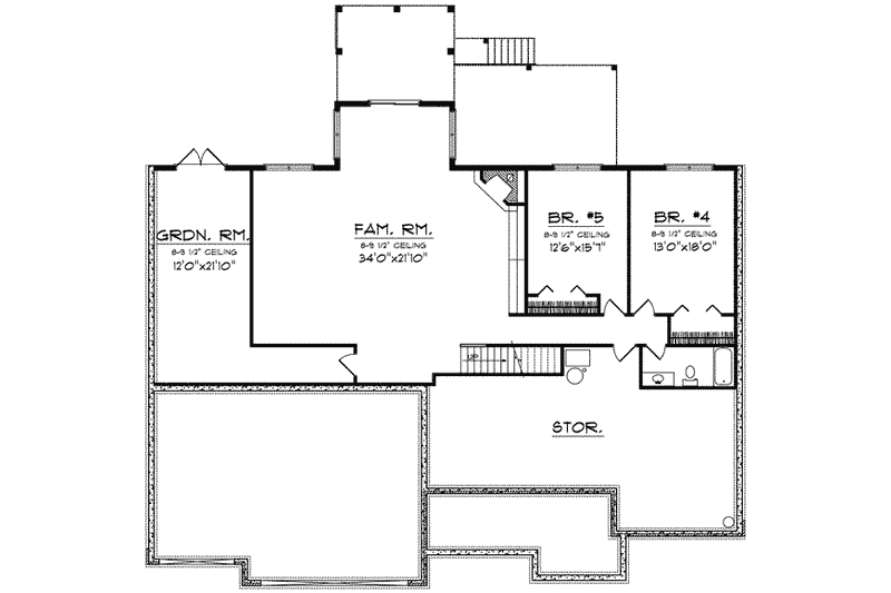Home Plan - Floor Plan - Lower Floor for Farmhouse House Plan #70-629 - 3 bed, 2.5 bath