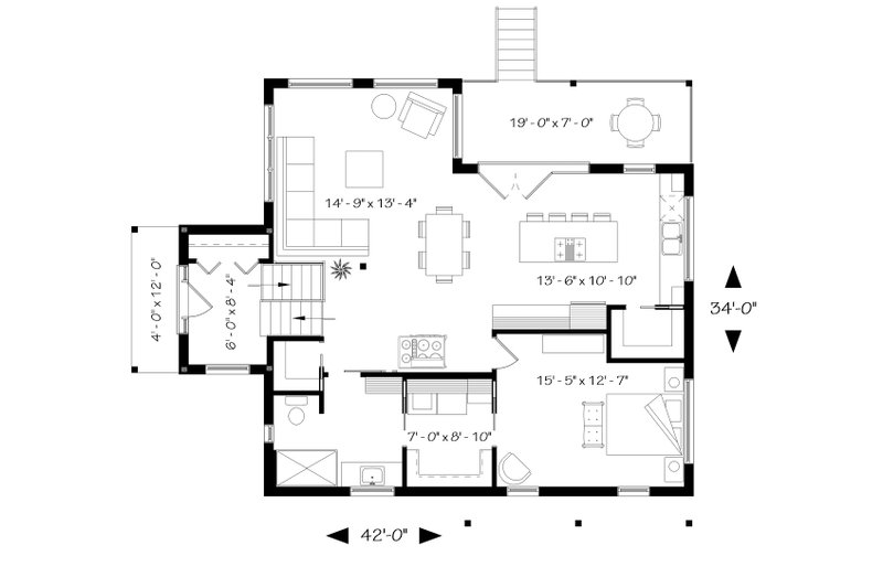House Plan Design - Floor Plan - Main Floor for Modern House Plan #23-2672 - 1 bed, 1 bath