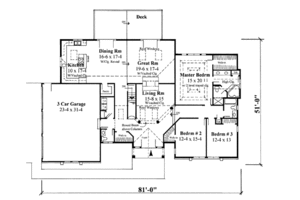 Floor Plan - Main Floor for Traditional House Plan #75-144 - 3 bed, 2.5 bath