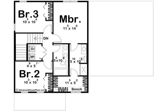 Floor Plan - Upper Floor for Traditional House Plan #455-553 - 3 bed, 2.5 bath