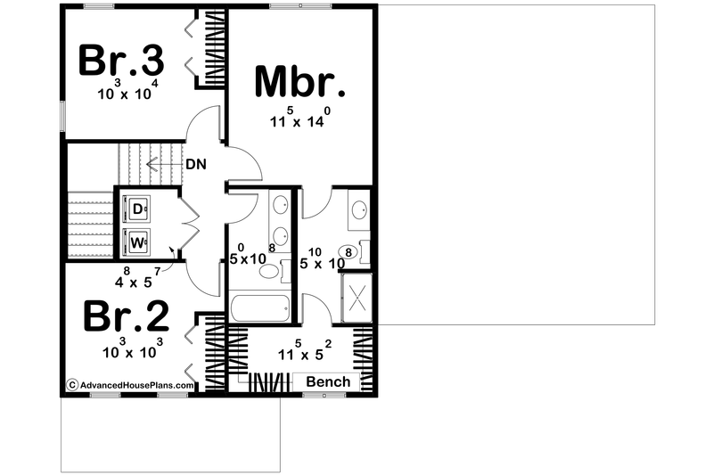 House Blueprint - Floor Plan - Upper Floor for Traditional House Plan #455-553 - 3 bed, 2.5 bath