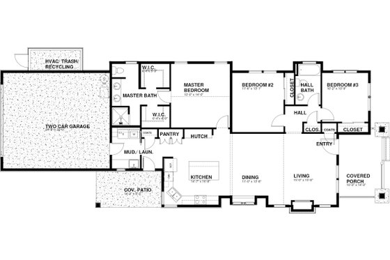 Floor Plan - Main Floor for Craftsman House Plan #895-99 - 3 bed, 2 bath