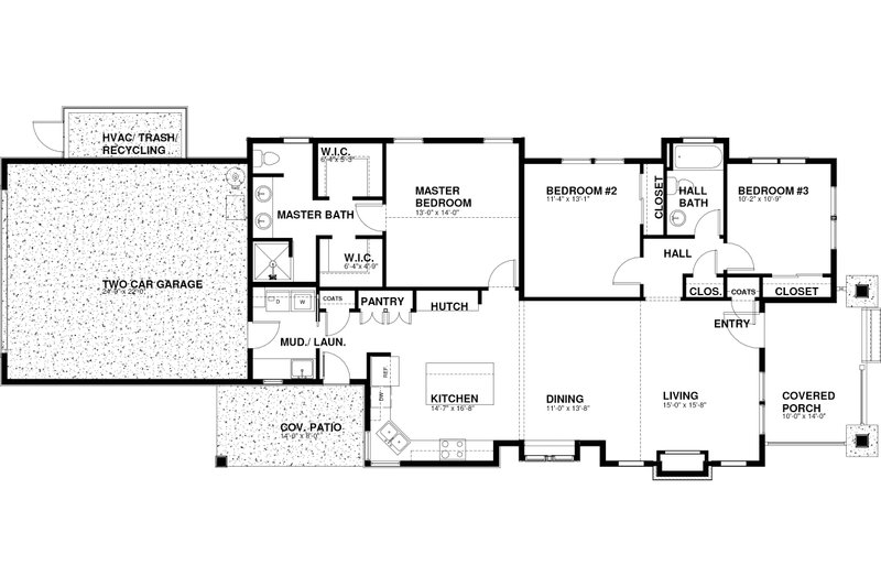 House Blueprint - Floor Plan - Main Floor for Craftsman House Plan #895-99 - 3 bed, 2 bath