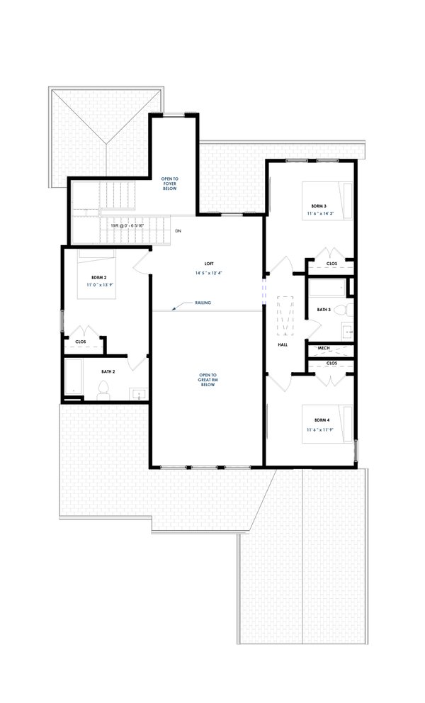 House Design - Floor Plan - Upper Floor for Modern House Plan #1129-19 - 4 bed, 3.5 bath