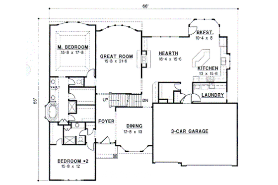 Floor Plan - Main Floor for Traditional House Plan #67-432 - 4 bed, 3 bath