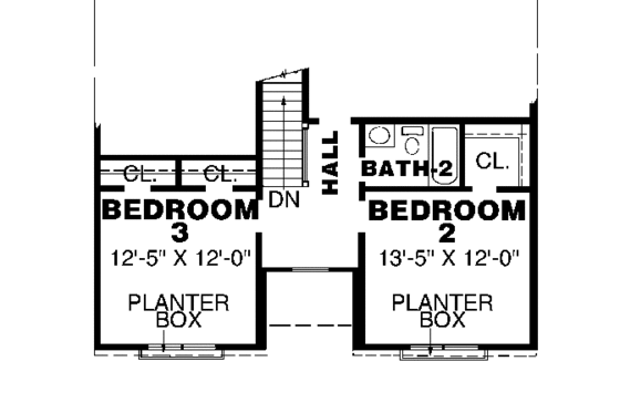 Floor Plan - Upper Floor for Traditional House Plan #34-154 - 3 bed, 2.5 bath