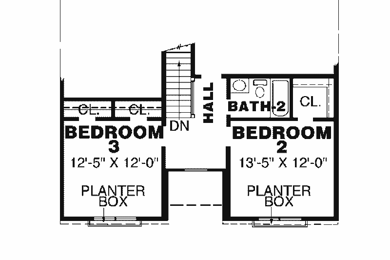 House Design - Floor Plan - Upper Floor for Traditional House Plan #34-154 - 3 bed, 2.5 bath