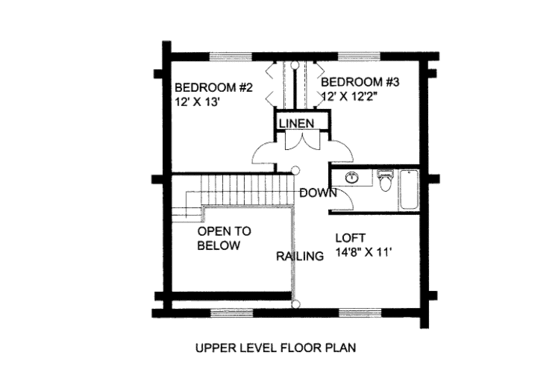 Floor Plan - Upper Floor for Log House Plan #117-588 - 3 bed, 3 bath