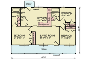 Floor Plan - Main Floor for Ranch House Plan #54-610 - 3 bed, 2 bath