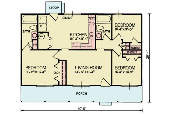 Floor Plan - Main Floor for Ranch House Plan #54-610 - 3 bed, 2 bath