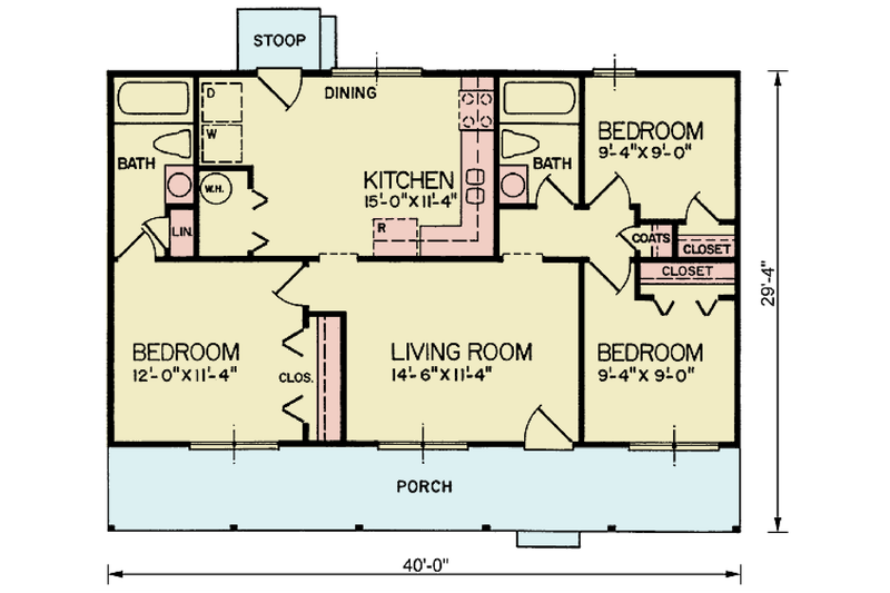 Home Plan - Floor Plan - Main Floor for Ranch House Plan #54-610 - 3 bed, 2 bath