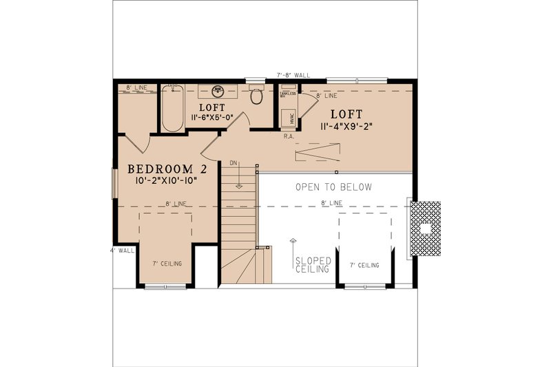 House Plan Design - Floor Plan - Upper Floor for Cabin House Plan #923-360 - 2 bed, 2 bath