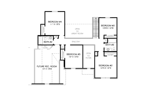 Floor Plan - Upper Floor for European House Plan #424-333 - 5 bed, 3.5 bath