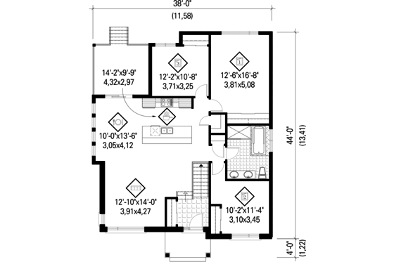 Floor Plan - Main Floor for Contemporary House Plan #25-4464 - 3 bed, 1 bath