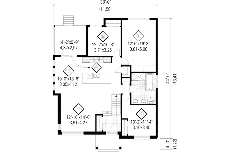 Architectural House Design - Floor Plan - Main Floor for Contemporary House Plan #25-4464 - 3 bed, 1 bath