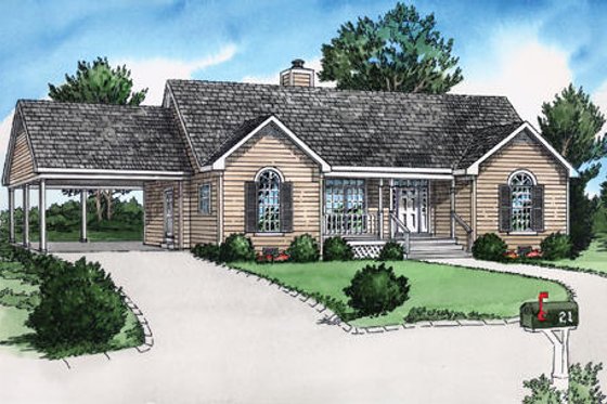 Exterior - Front Elevation for Traditional House Plan #16-240 - 2 bed, 2 bath