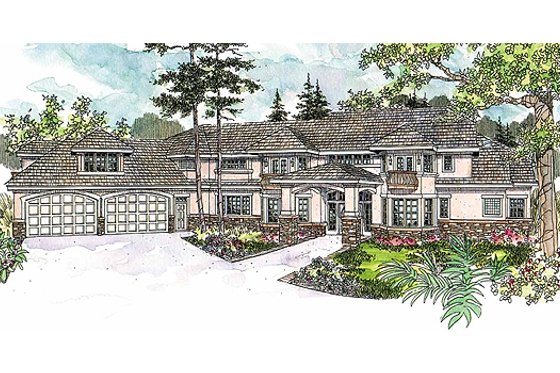 Exterior - Front Elevation 3 for European House Plan #124-603 - 4 bed, 5.5 bath