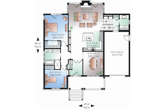 Floor Plan - Main Floor for Country House Plan #23-2231 - 2 bed, 1 bath