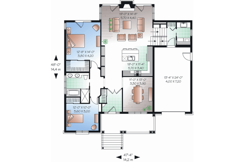 Home Plan - Floor Plan - Main Floor for Country House Plan #23-2231 - 2 bed, 1 bath