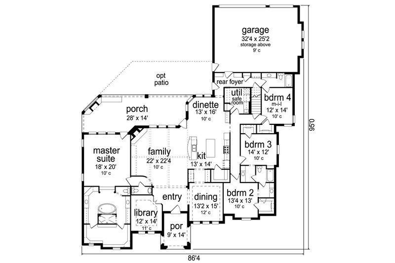 Home Plan - Floor Plan - Main Floor for Tudor House Plan #84-601 - 4 bed, 3.5 bath