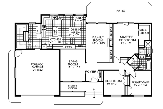 Floor Plan - Main Floor for Ranch House Plan #18-185 - 3 bed, 2 bath