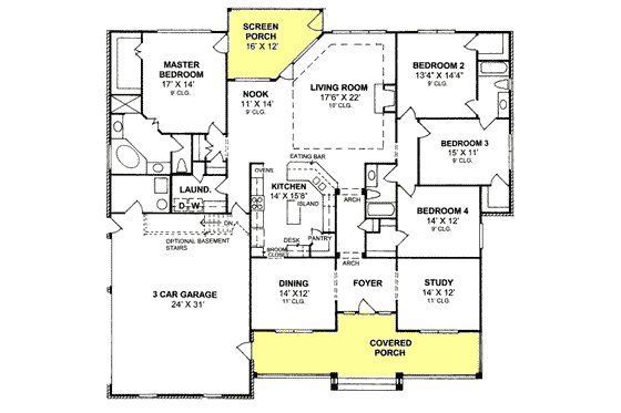 Floor Plan - Main Floor for Cottage House Plan #20-1362 - 4 bed, 3 bath