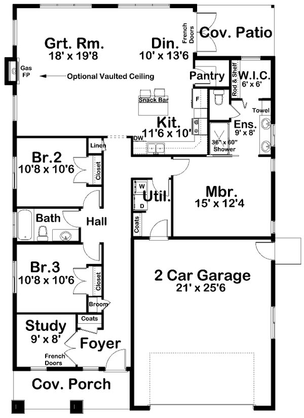 Floor Plan - Main Floor for Contemporary House Plan #126-185 - 3 bed, 2 bath