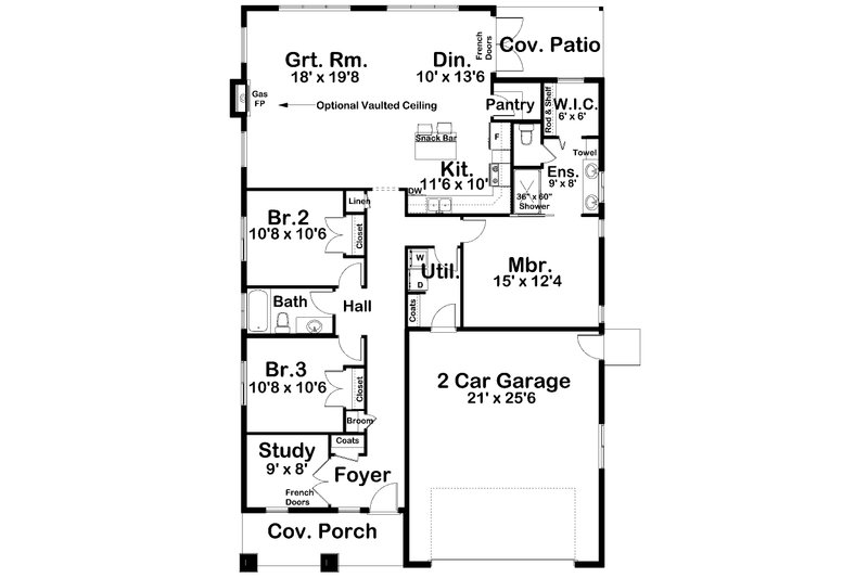 Architectural House Design - Floor Plan - Main Floor for Contemporary House Plan #126-185 - 3 bed, 2 bath