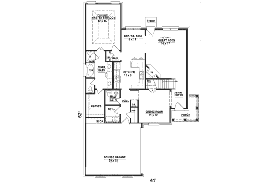 Floor Plan - Main Floor for European House Plan #81-198 - 3 bed, 2.5 bath