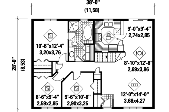 Floor Plan - Main Floor for Country House Plan #25-4829 - 3 bed, 1 bath