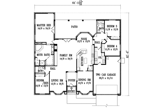 Floor Plan - Main Floor for Adobe / Southwestern House Plan #1-1136 - 4 bed, 3 bath