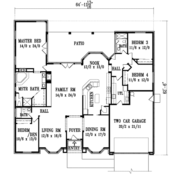 Architectural House Design - Adobe / Southwestern Floor Plan - Main Floor Plan #1-1136
